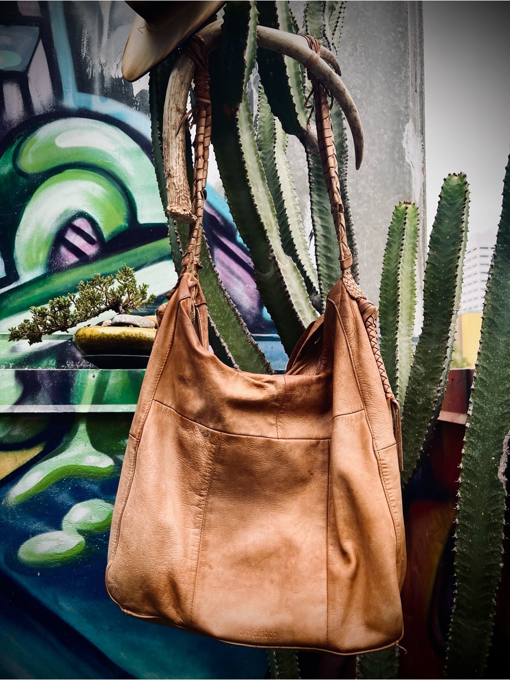 Soft Tan Leather Hobo Tote with Braided Strap - Picture 3 of 13